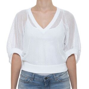 Givenchy white bell sleeve mesh knit sweater